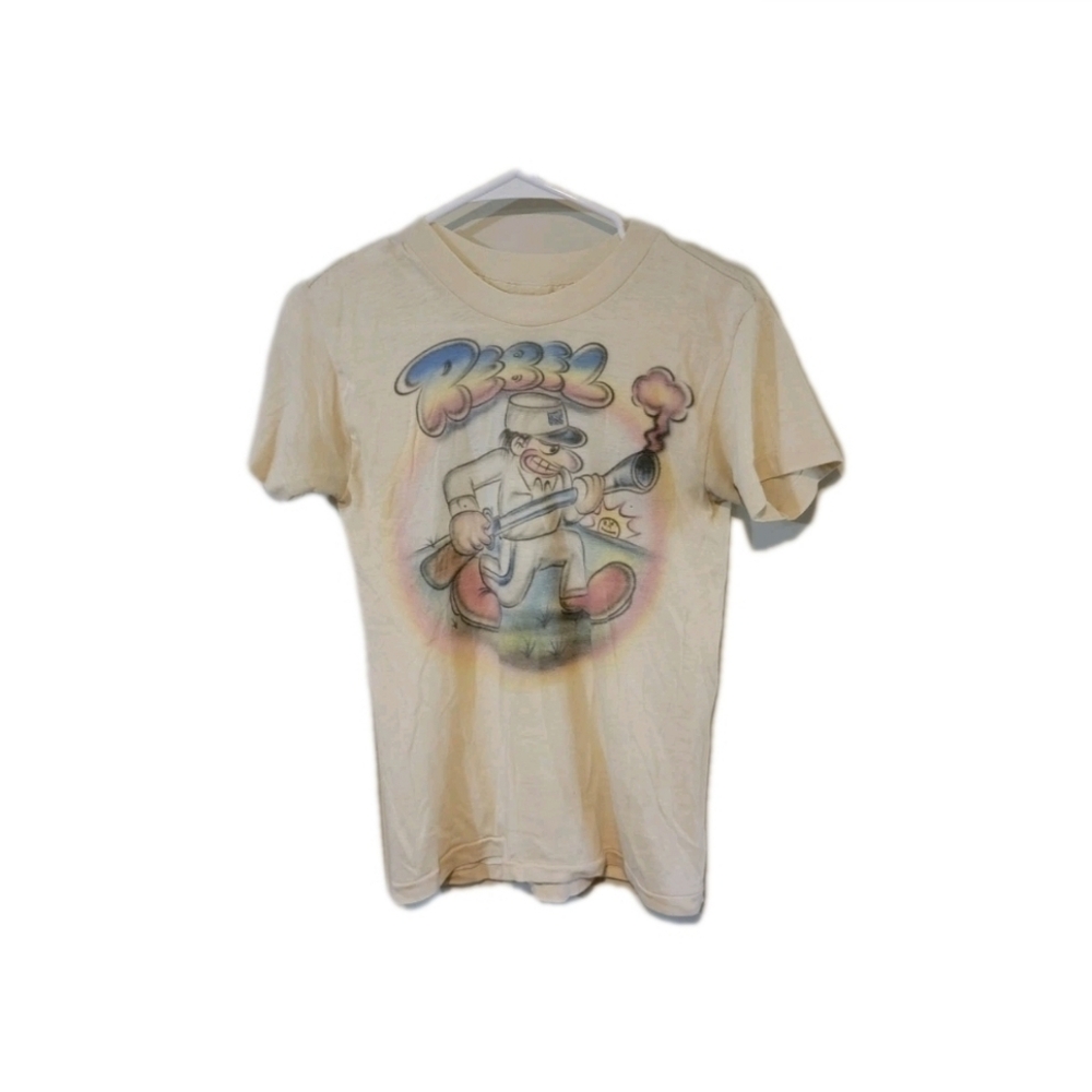 Vintage 80s Airbrush Rebel Confederate Southern Single Stitch White Tee Shirt